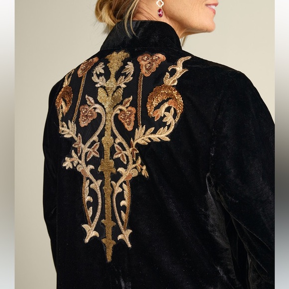 Soft Surroundings Antoinette Velvet black long embroidered beaded jacket Large - Picture 12 of 16
